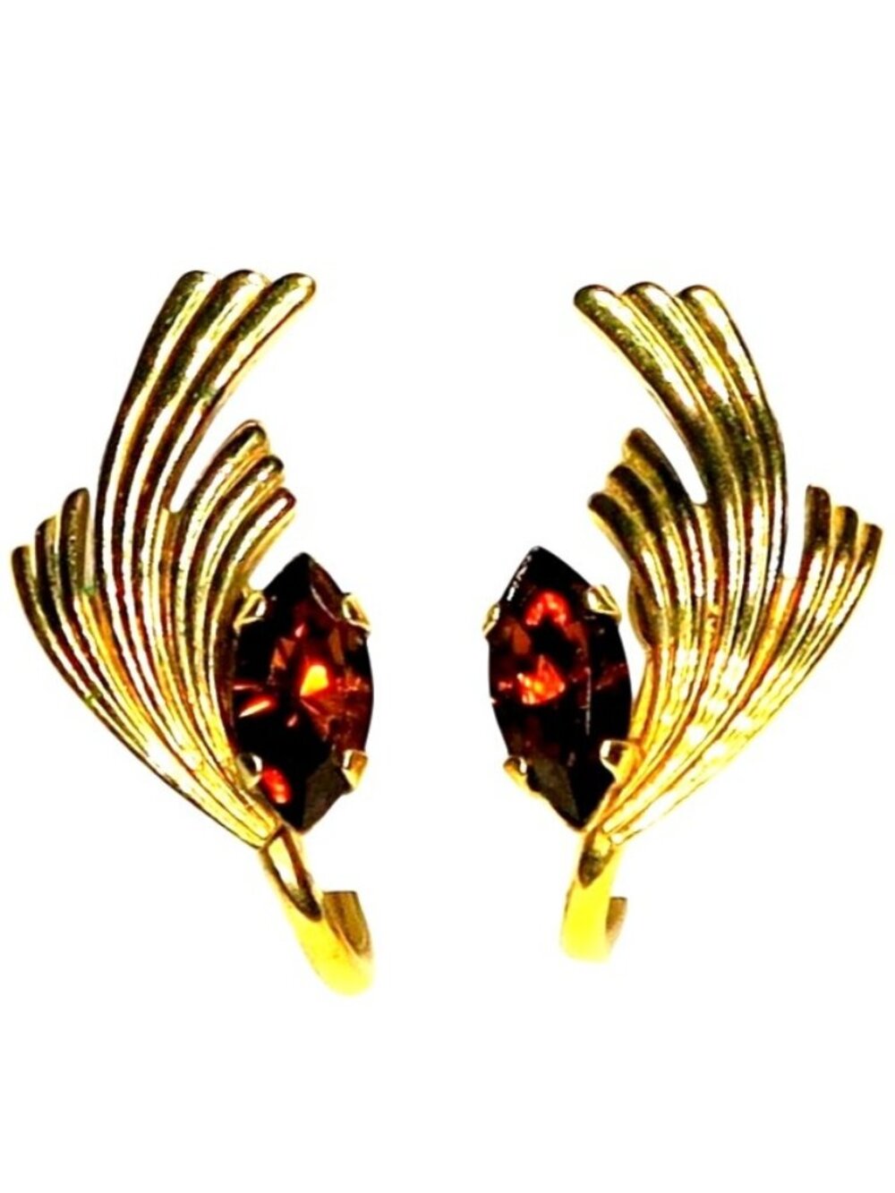 Van Dell Art Deco Earrings, 12K Gold Filled, Fan Design, Vintage Screw-Back Sign